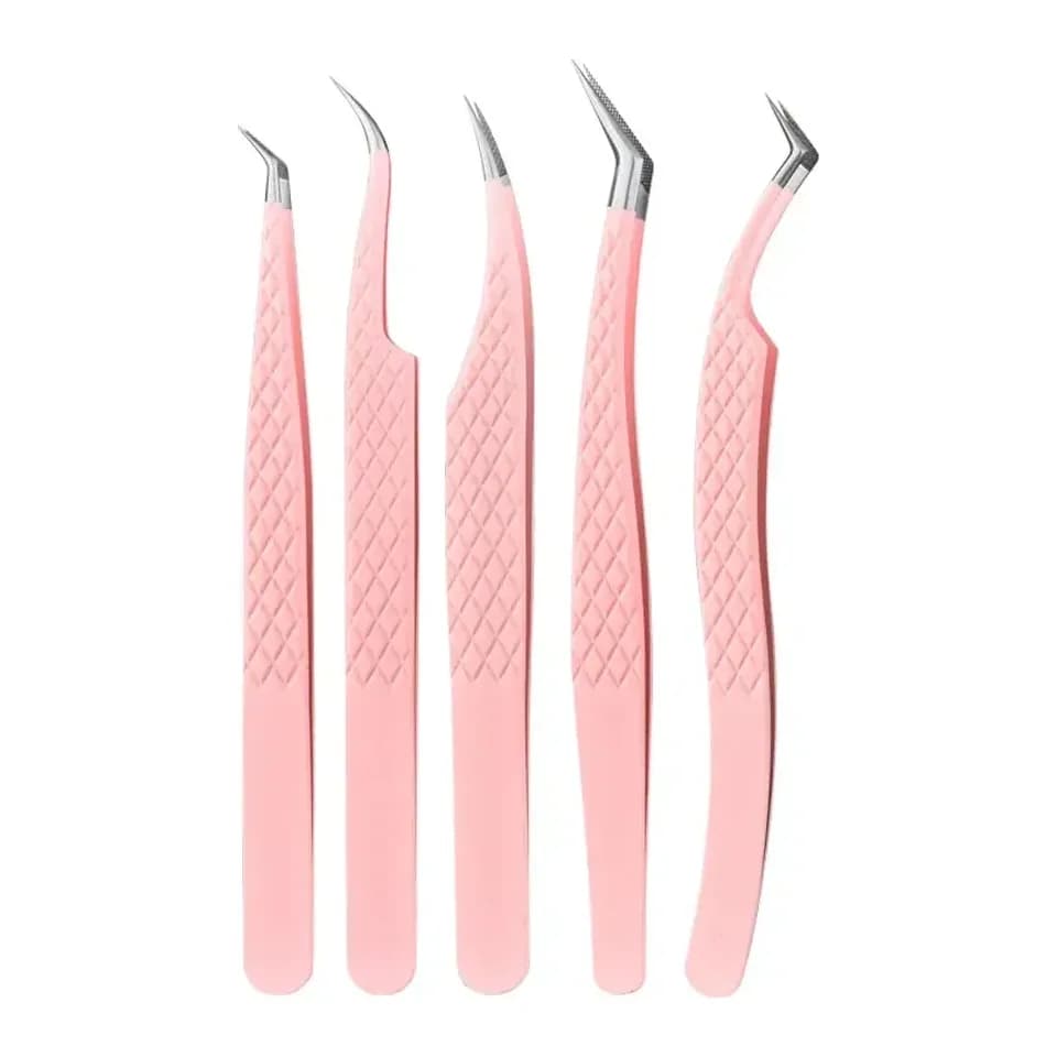 Set de 5 pincettes cils à pointes fibre
